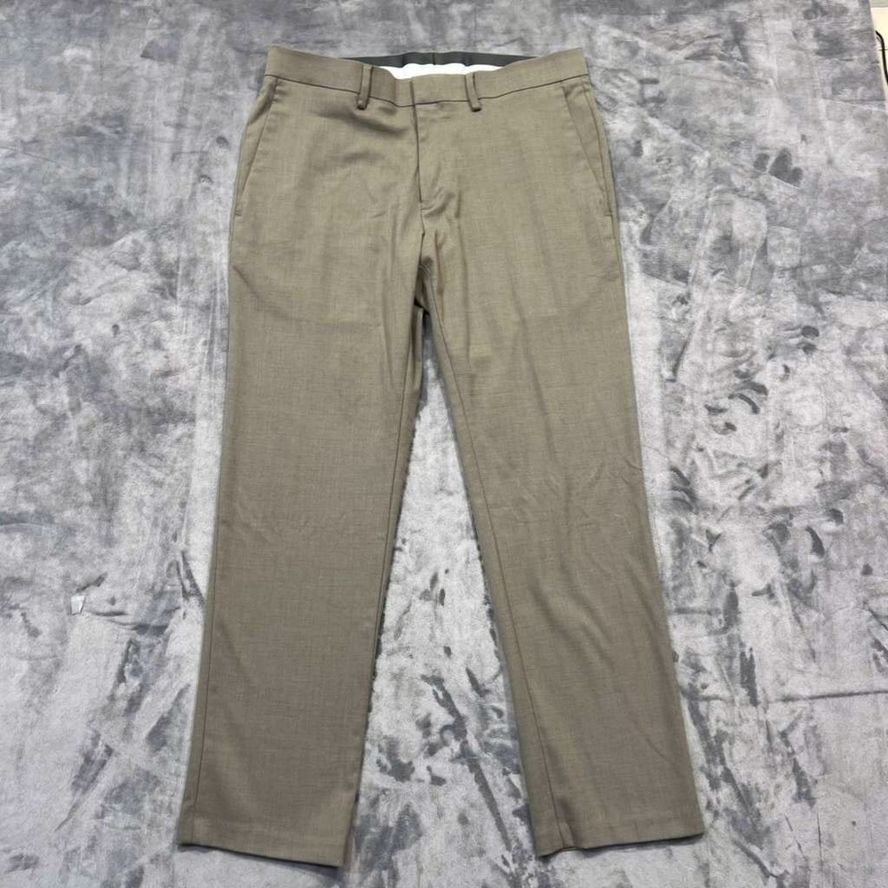 Kenneth Cole Reaction Mens Dress Pants 34x29 Taupe Gray Slim Stretch Flat Front